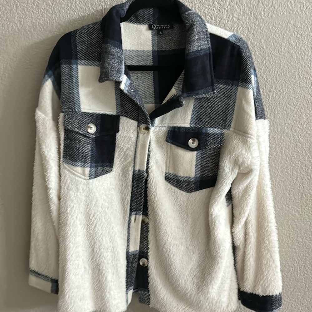 CZ Cezele L fleece plaid shacket